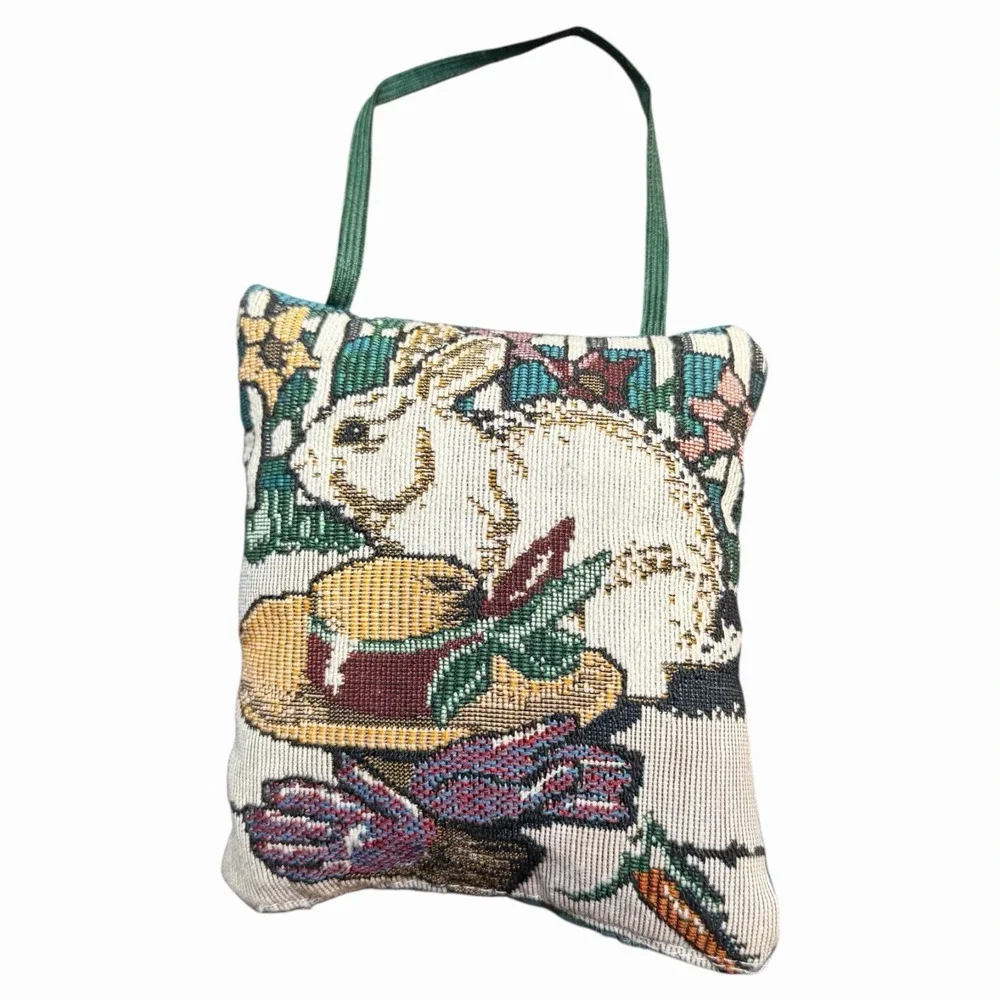 Vintage Rabbit Bunny Gardening Tapestry Floral Small‎ Pillow 4